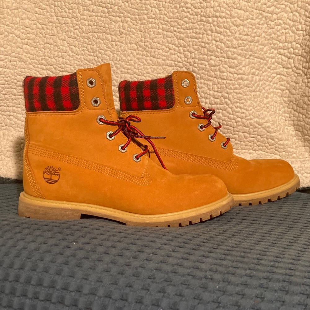 Black and Red Plaid Pattern Timberland Boots